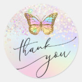 パステル感謝していバタフライユークラシックラウンドステッカー ラウンドシール (正面)