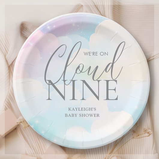 パステル我々はCloud Nine Baby Shower上にある ペーパープレート