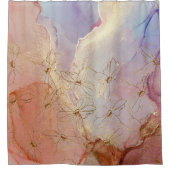 パステル抽象芸術アートゴールドフォイルフラワーズ シャワーカーテン (正面)