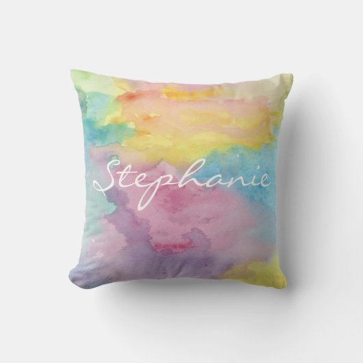 パステル抽象芸術ウォーターカラーパーソナライズされた絞り染め クッション (正面)