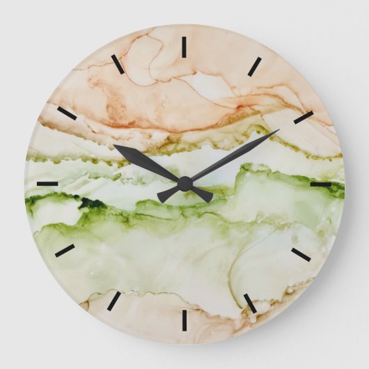 パステル抽象芸術オーガニックグリーンアプリコットラージクロック ラージ壁時計 (正面)