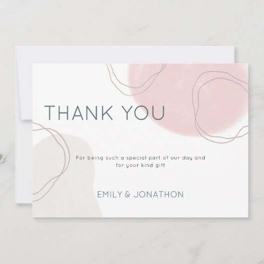 パステル抽象芸術シェイプ線結婚写真 サンキューカード (正面)