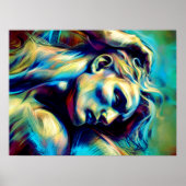 パステル抽象芸術スケッチリクライニングマンブルーグリーン ポスター (正面)