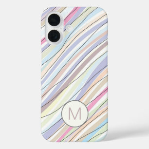 パステル抽象芸術ストライプ波線モノグラム iPhone 16ケース