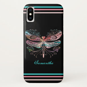 パステル抽象芸術ドラゴンフライブラック iPhone X ケース