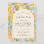 パステル抽象芸術大理石写真卒業パーティー 招待状 (正面/裏面)