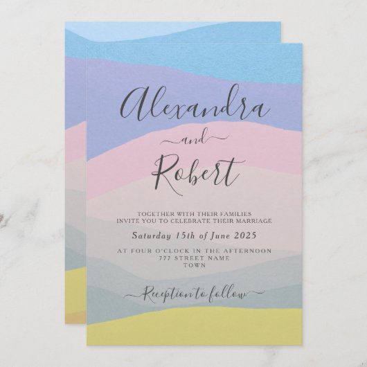 パステル抽象芸術水の色の結婚式の招待 招待状 (正面/裏面)