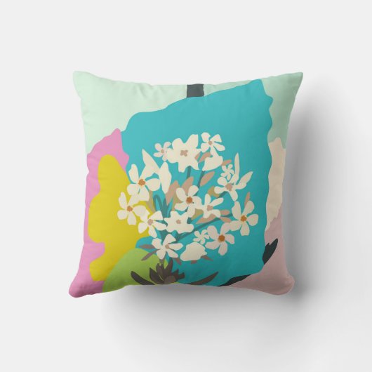 パステル抽象芸術芸術的フローラ色ブロック クッション (裏面)