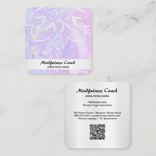*～*パステル抽象芸術QRコード曼荼羅霊気ヨガ スクエア名刺 (正面/裏面)