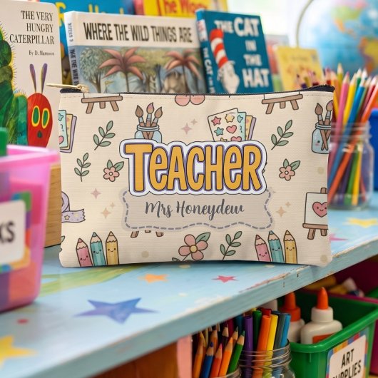 パステル教師学校用品パターン アクセサリーポーチ