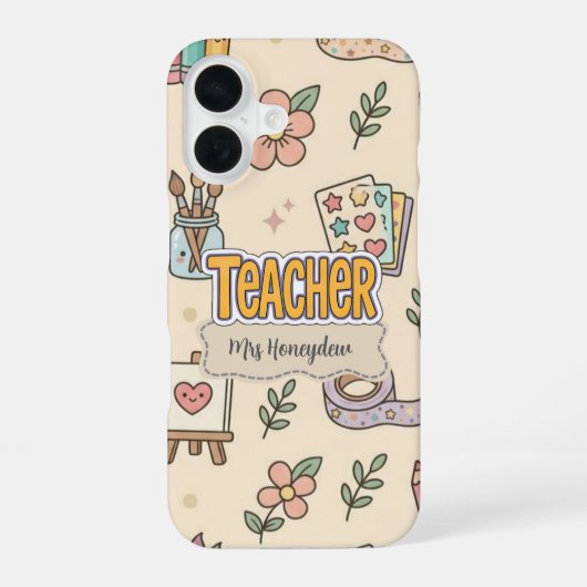 パステル教師学校用品パターン iPhone 16ケース (裏面)