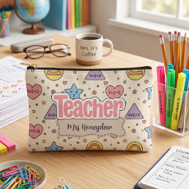 パステル教師数学図形パターン アクセサリーポーチ