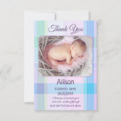 パステル数々のプレイドベビー写真サンキューカード サンキューカード (正面)