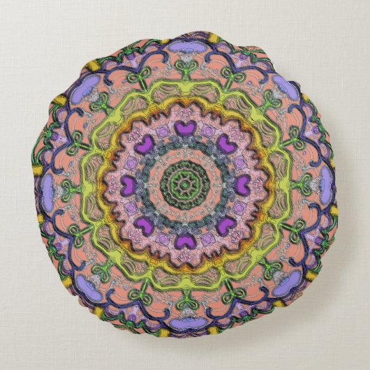 パステル数々のボヘミアンプリント ラウンドクッション (裏面)