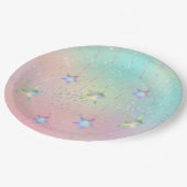 パステル旋回ホログラフィックスターがかわいい ペーパープレート (アングル)