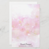 パステル日本のピンクの花が咲くさくらんぼツリー 便箋 (正面/裏面)