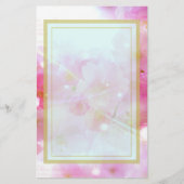 パステル日本のピンクの花が咲くさくらんぼツリー 便箋 (正面)