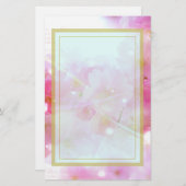 パステル日本のピンクの花が咲くさくらんぼツリー 便箋 (正面/裏面)