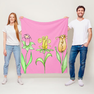 パステル春の花イラストレーション フリースブランケット