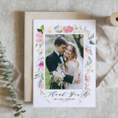 パステル春の花フレーム結婚フォト サンキューカード