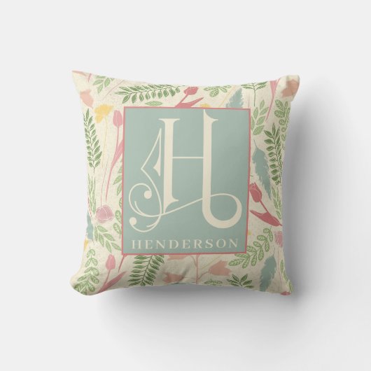 パステル春カラーズスクロールタイポグラフィモノグラム クッション (正面)