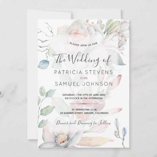 パステル春シークレットガーデン結婚ウォーターカラー 招待状 (正面)