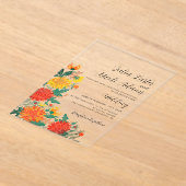 パステル春ダリアワイルドフラワーズリース結婚ズ アクリル招待状 (レイダウン)