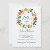 パステル春ダリアワイルドフラワーリースベビーシャワー 招待状 (正面)