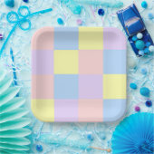 パステル春チェッカー ペーパープレート (パーティー)