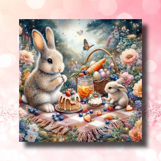 パステル春バニーイースターバスケットピクニック シーズンカード