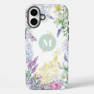 パステル春フローラモノグラム iPhone 16 PLUSケース