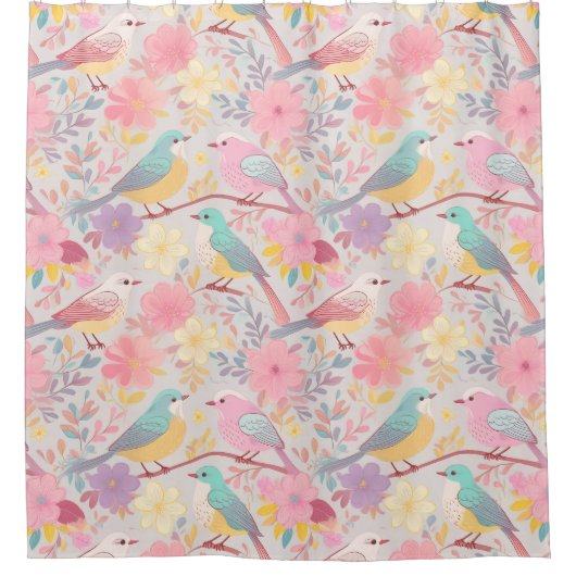 パステル春フローラルパターン02 シャワーカーテン (正面)