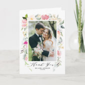 パステル春フローラ開花フレームフォト結婚ズ サンキューカード (正面)