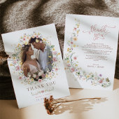 パステル春ワイルドフラワー庭園の結婚式写真 サンキューカード