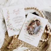 パステル春ワイルドフラワー庭園の結婚式写真 サンキューカード