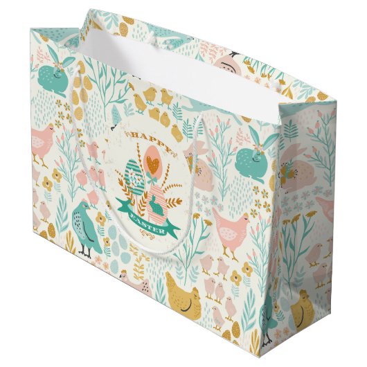 パステル春色イースター記号パターン ラージペーパーバッグ (裏面アングル)