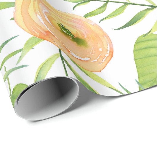 パステル桃の牡丹の緑豊かな花模様 ラッピングペーパー (ロールコーナー)