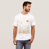 パステル水彩の野の花と蝶々 Tシャツ (正面フル)