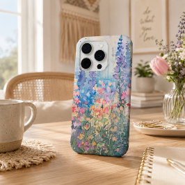 パステル水彩の野の花の草原 iPhone 15 PROケース