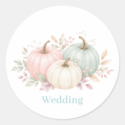 パステル水彩カボチャの結婚式 ラウンドシール (正面)