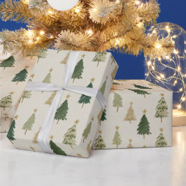 パステル水彩クリスマスツリーの包装紙 ラッピングペーパー