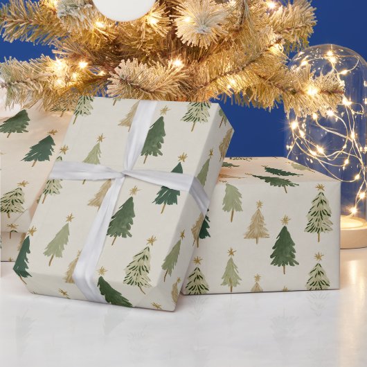 パステル水彩クリスマスツリーの包装紙 ラッピングペーパー (クリスマス)