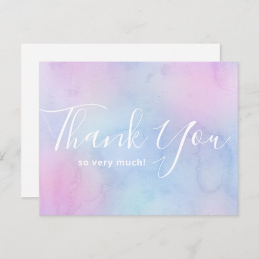 パステル水彩シンプルエレガント バースデーパープル サンキューカード (正面/裏面)