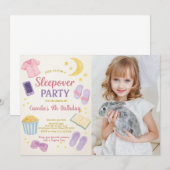 パステル水彩スリープオーバー誕生日招待状 招待状 (正面/裏面)