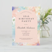 パステル水彩フラワーピンクモダン60歳の誕生日 招待状 (スタンド正面)