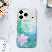 パステル水彩フラワーモノグラムiPhone 17ケース