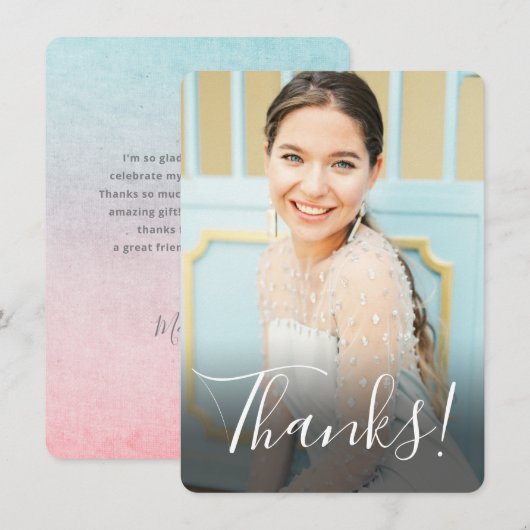 パステル水彩フル写真アクア サンキューカード (正面/裏面)