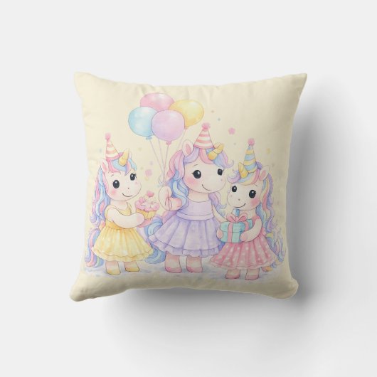 パステル水彩ユニコーンガールズの誕生日 クッション (裏面)