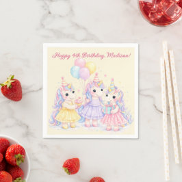 パステル水彩ユニコーンガールズの誕生日 スタンダードカクテルナプキン