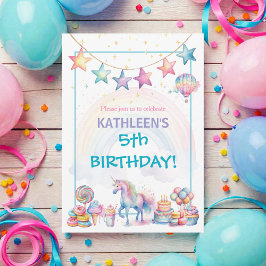 パステル水彩ユニコーン 誕生日 招待状